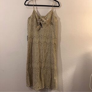 Express Midi Dress Green Eyelet Tie-Front, Size Large, Cotton New with Tags